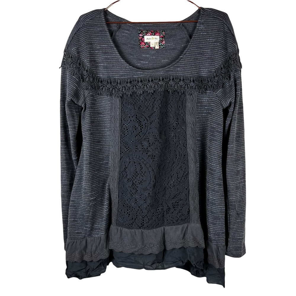 Anthropologie Meadow Rue Grey Lace Boho Blouse Size Large
